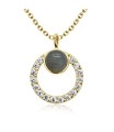 Grey Quartz with CZ Crystal Silver Necklace SPE-5150